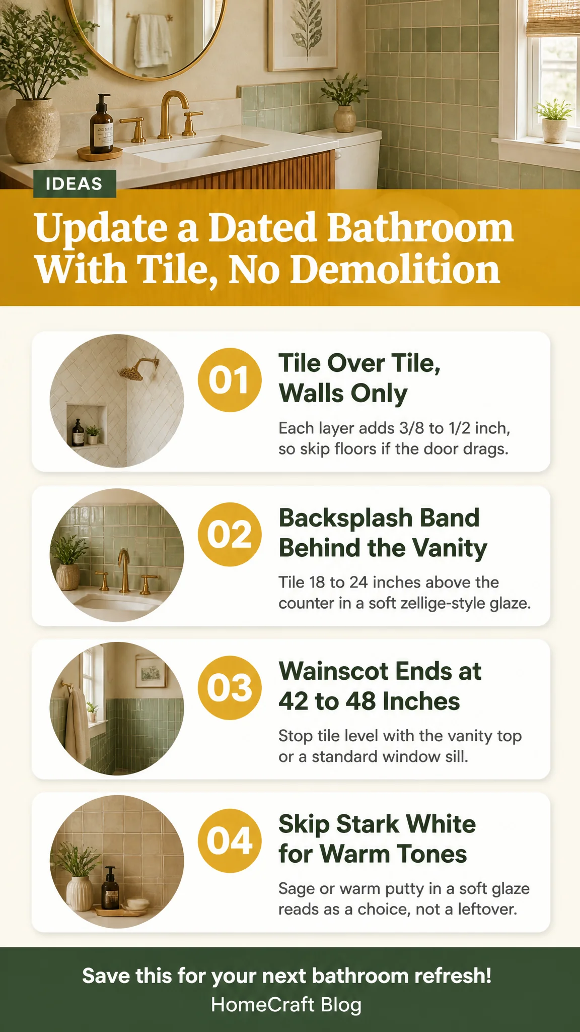 Infographic summary of How to Update a Dated Bathroom With Tile Without Ripping Anything Out