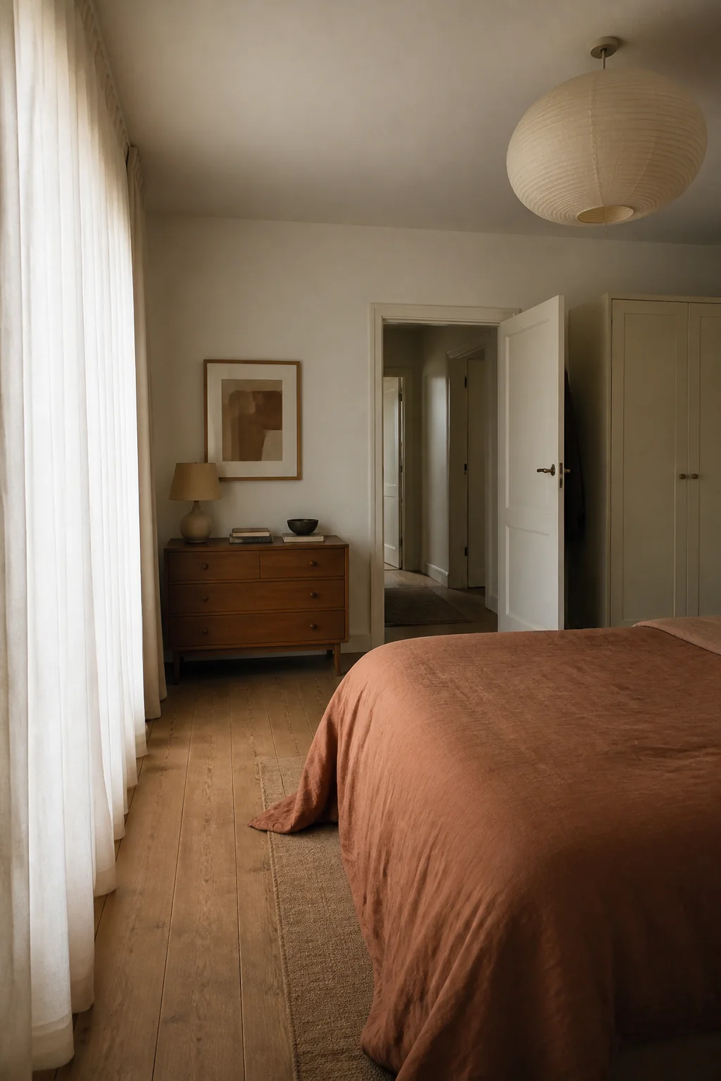 Floor-to-ceiling sheers in white or cream