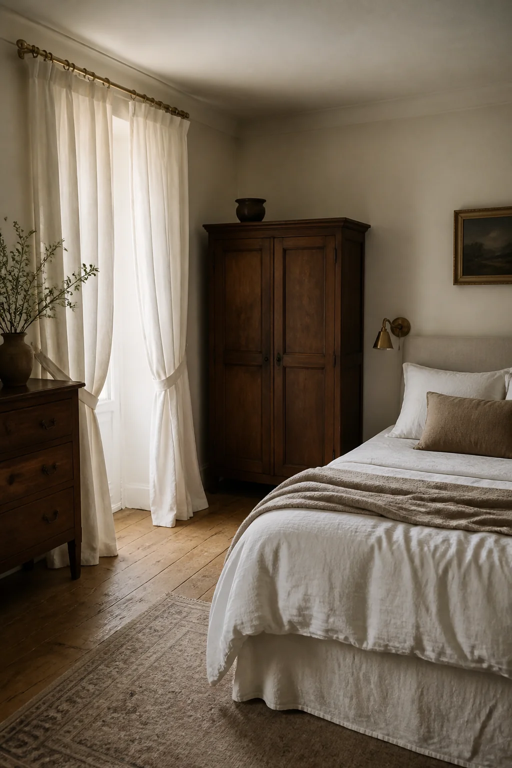 Linen curtains in warm white with a tie-back system