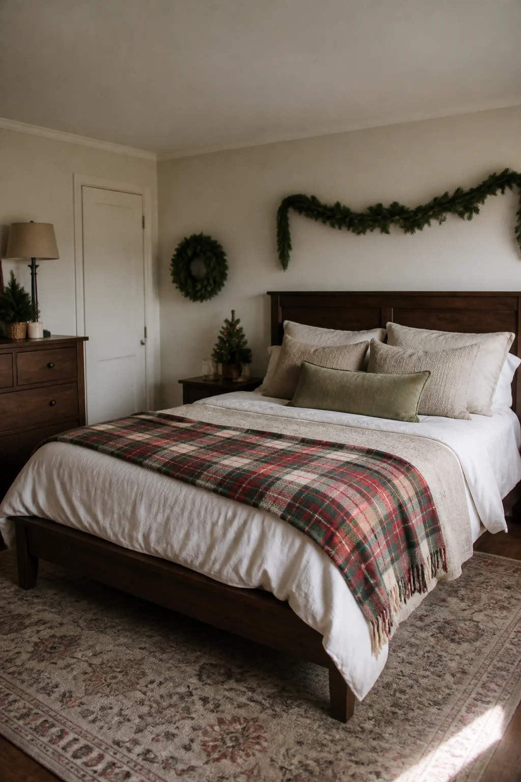 Drape a plaid throw across the foot of the bed