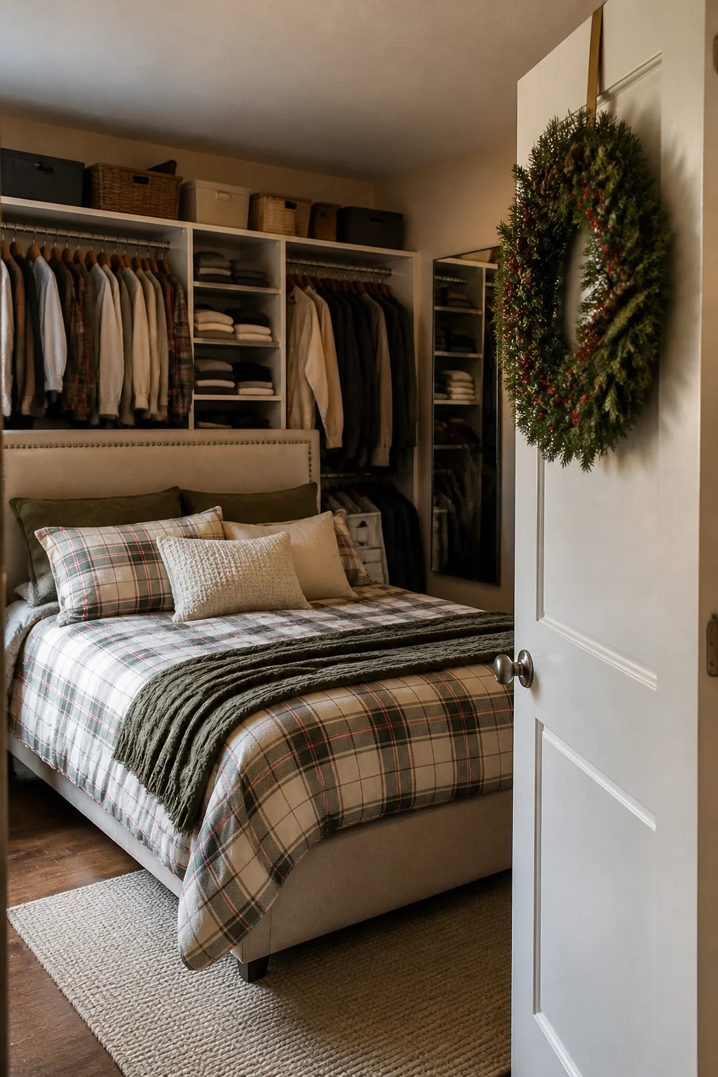 Hang a wreath on the closet door or mirror