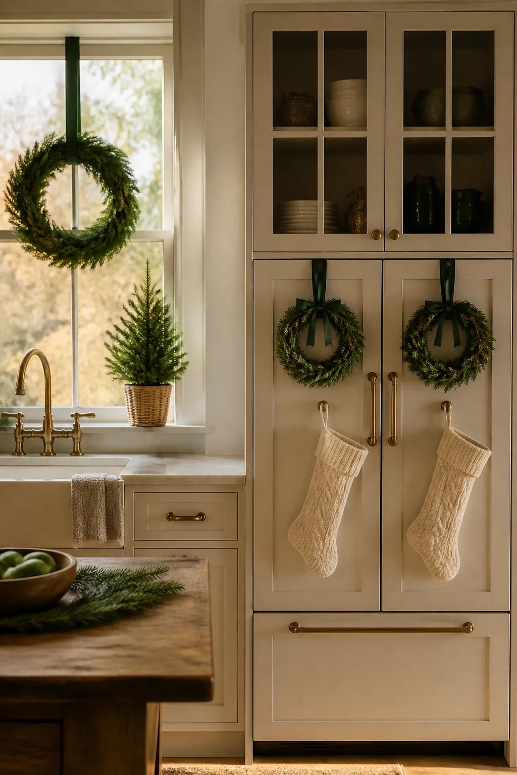 Wreaths and Stockings Belong on the Window and Cabinet Doors