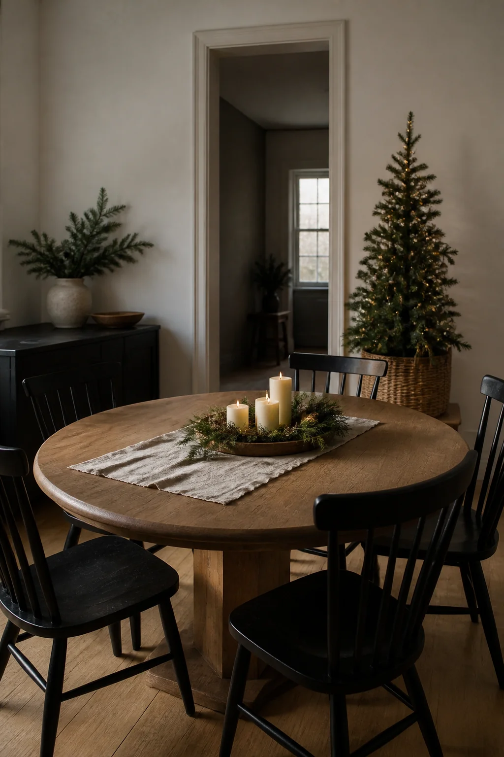 Set a low, wide centerpiece on a round table