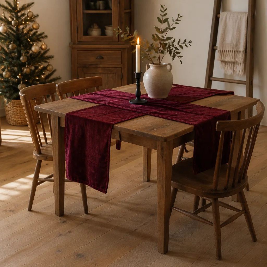 Cross two runners over a square table