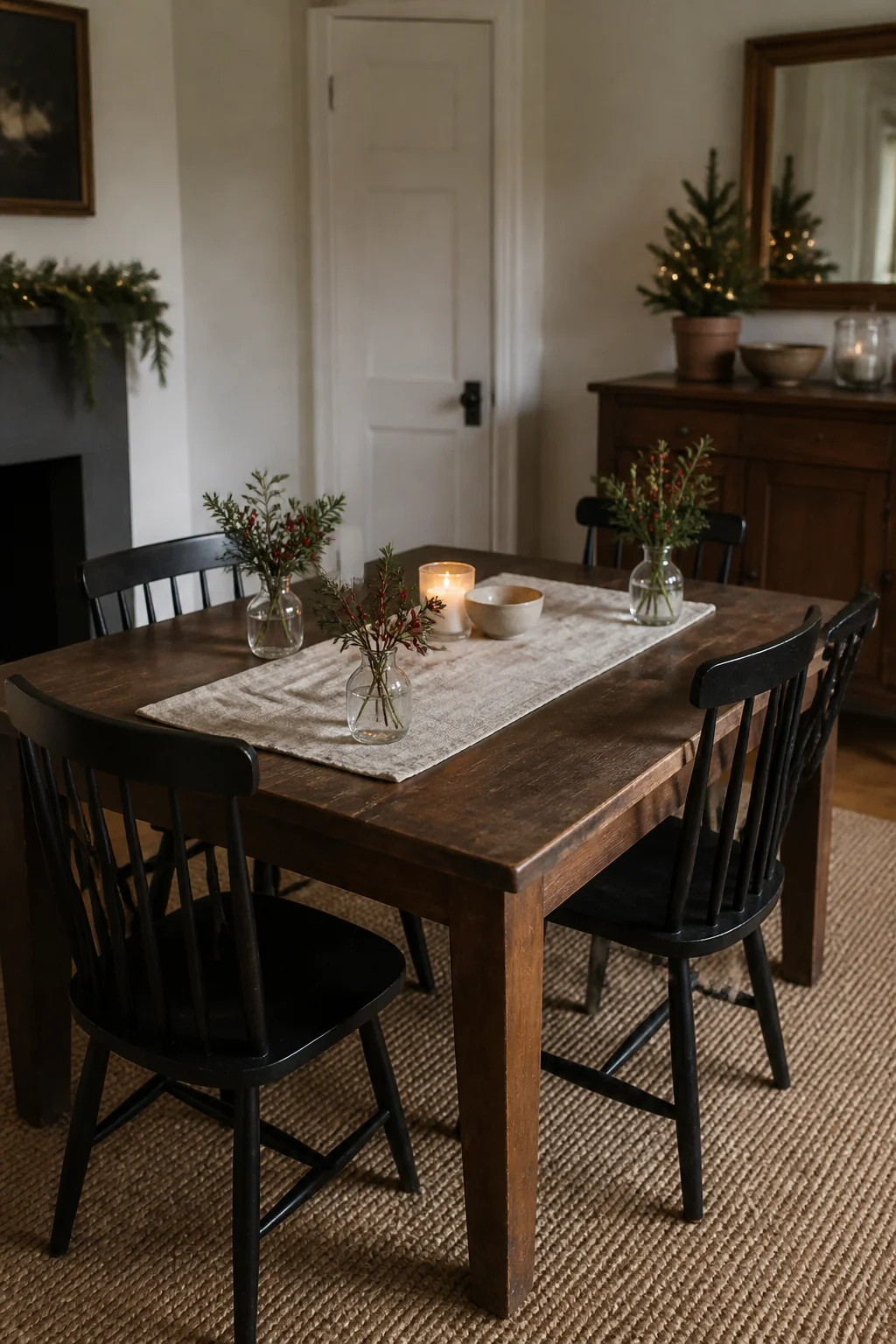 Place four bud vases near the corners of a square table