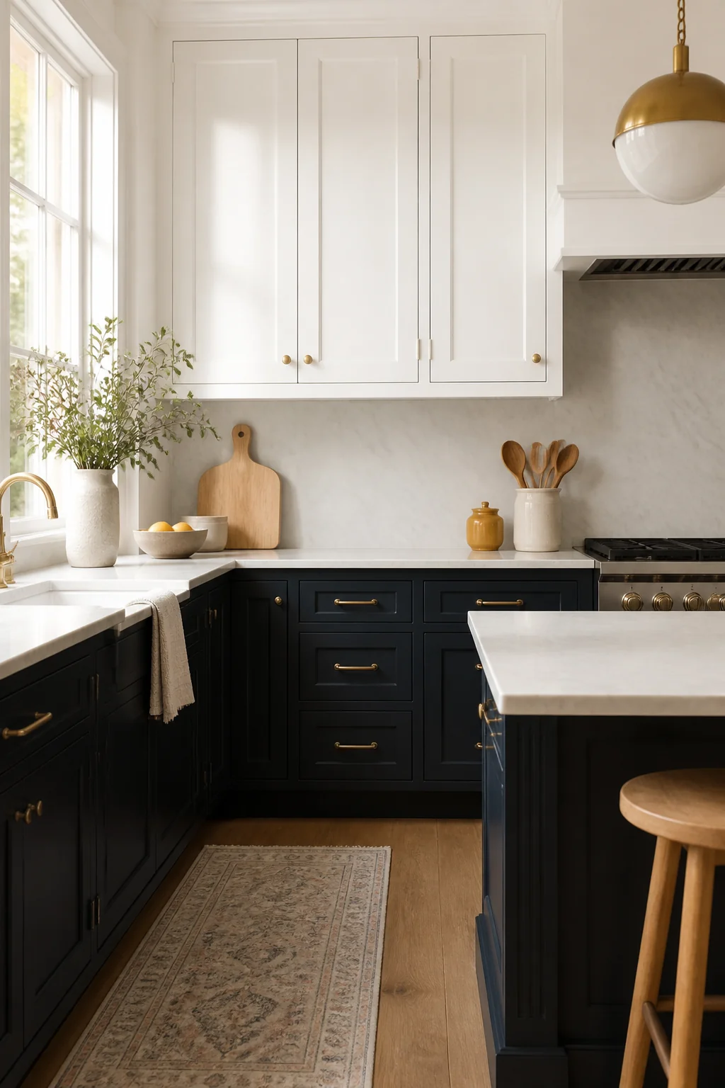 Paint the base cabinets deep and keep the uppers white