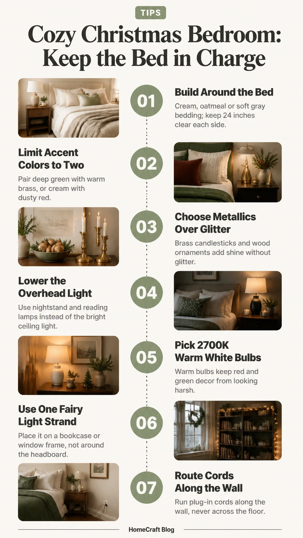 Infographic summary of Dressing a Bedroom for Christmas Without Turning It Into a Holiday Display