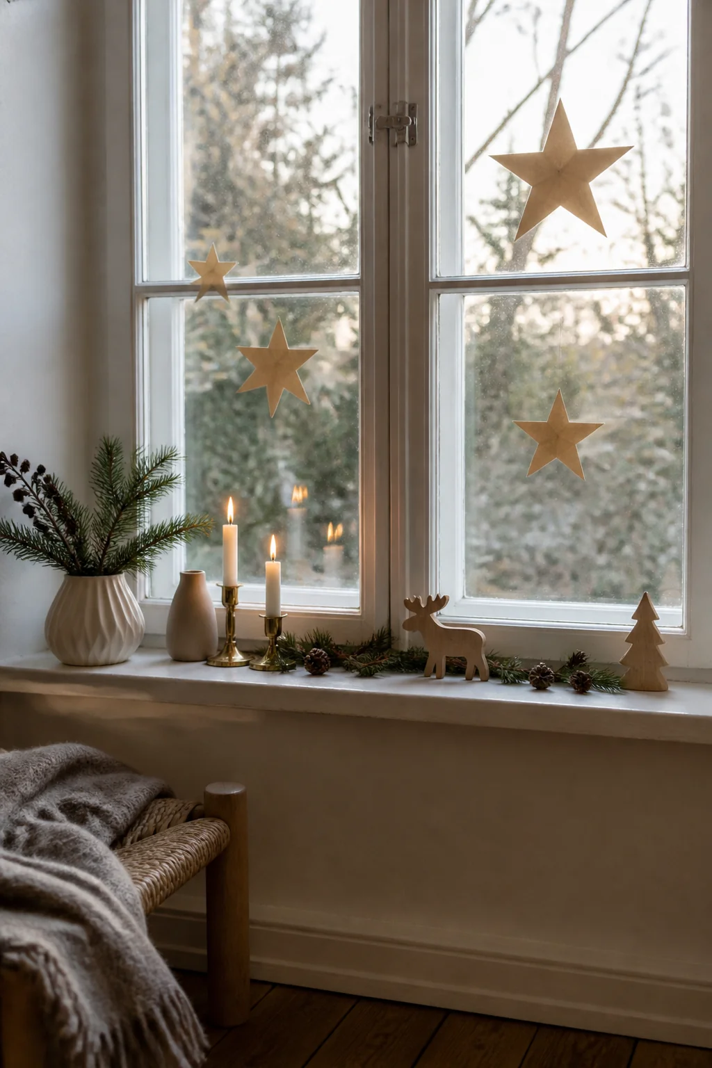Cut paper stars and tape them to the window glass