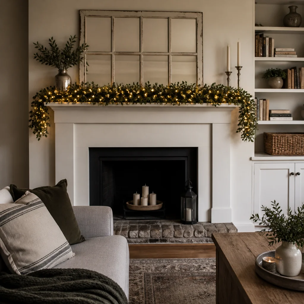 Faux boxwood with warm white lights