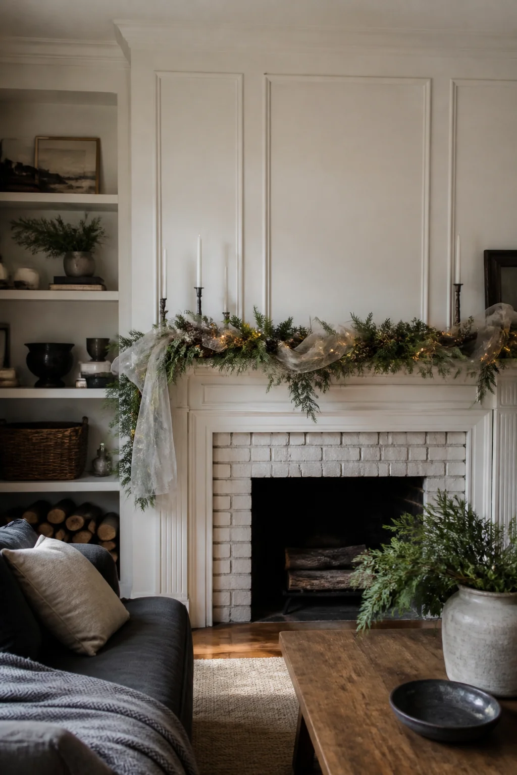 A sheer tulle overlay on a fuller garland