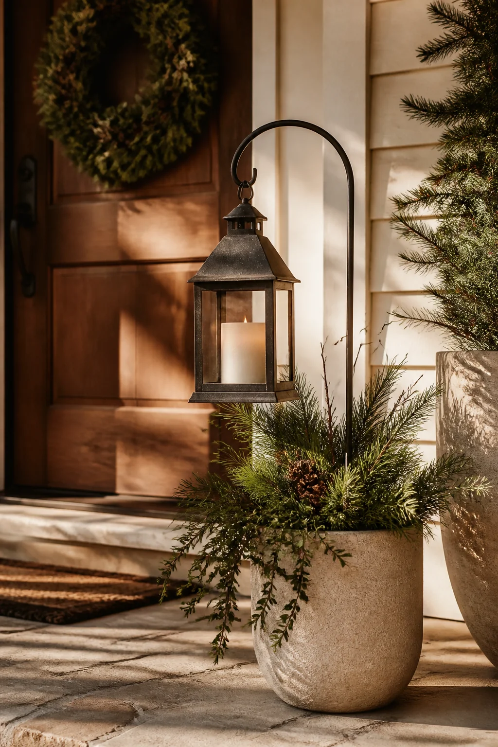 Shepherd's hook lantern with a flameless candle