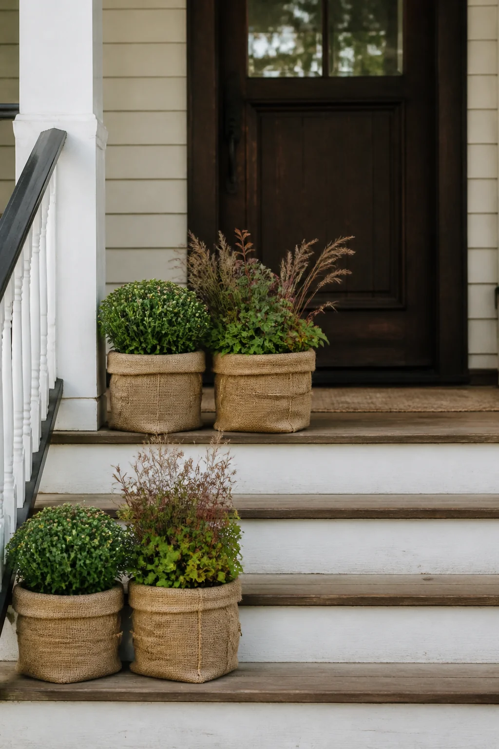 Burlap-wrapped buckets in matched pairs
