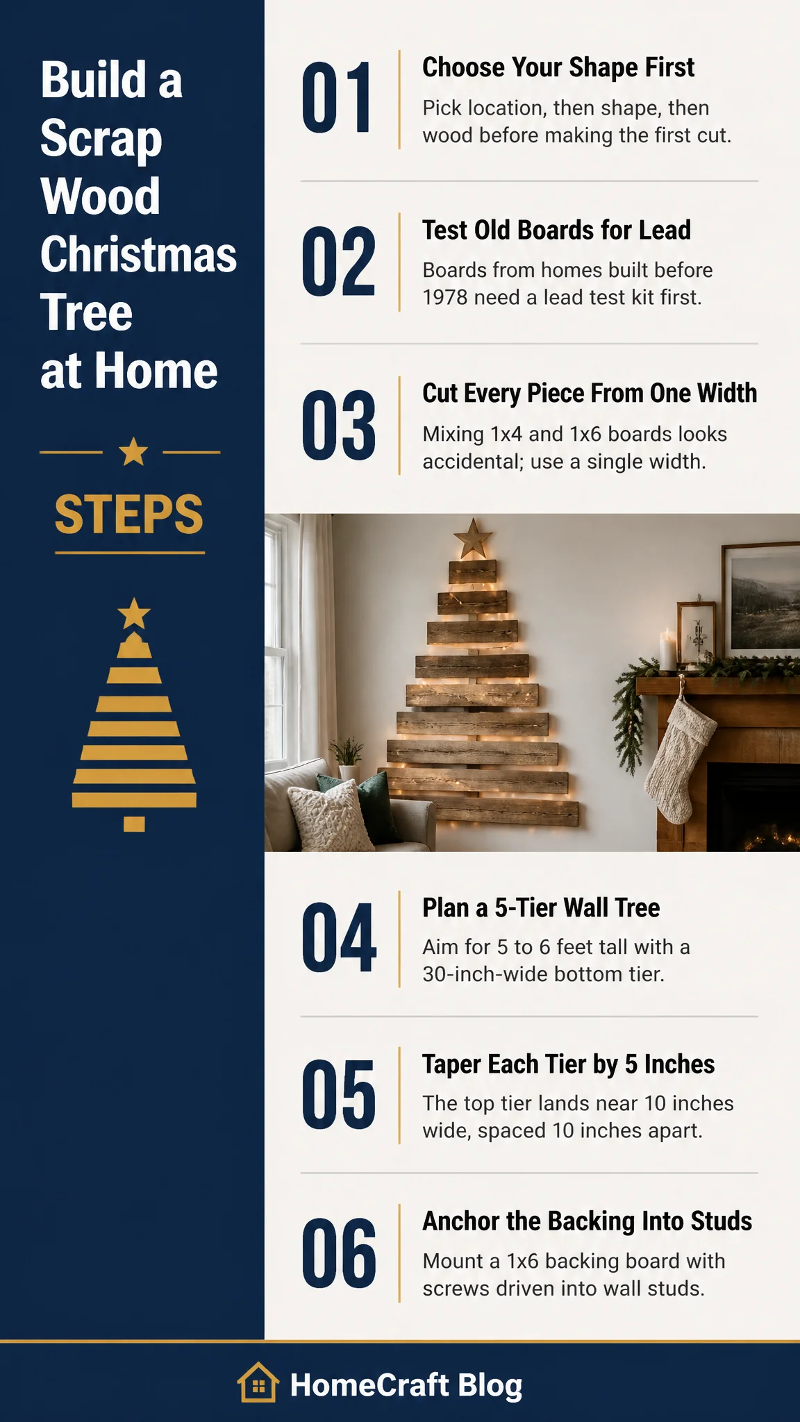 Infographic summary of How to Build a Christmas Tree From Scrap Wood Without a Workshop