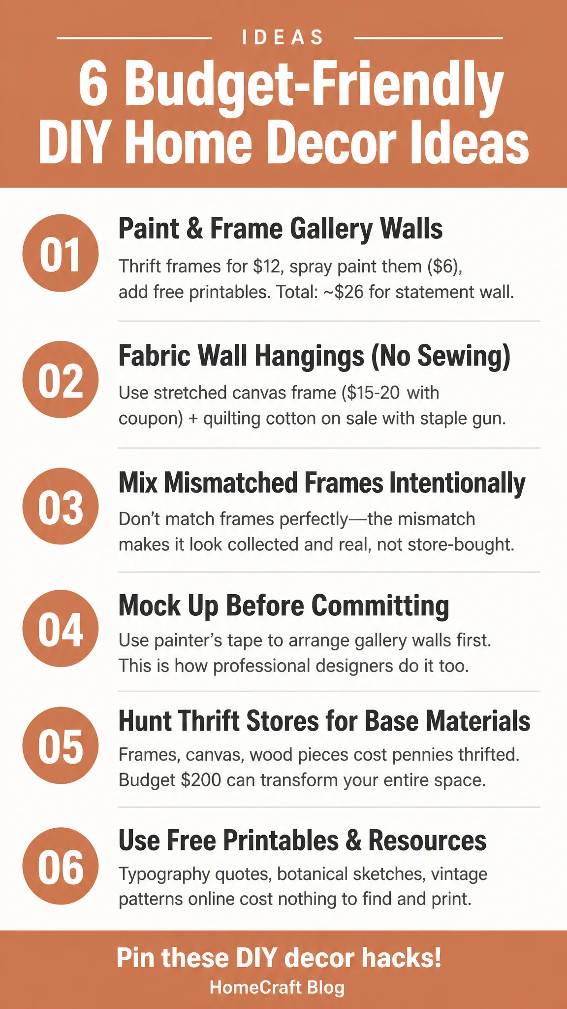Infographic summary of 6 DIY Home Decor Ideas That Cost Under $40 Each