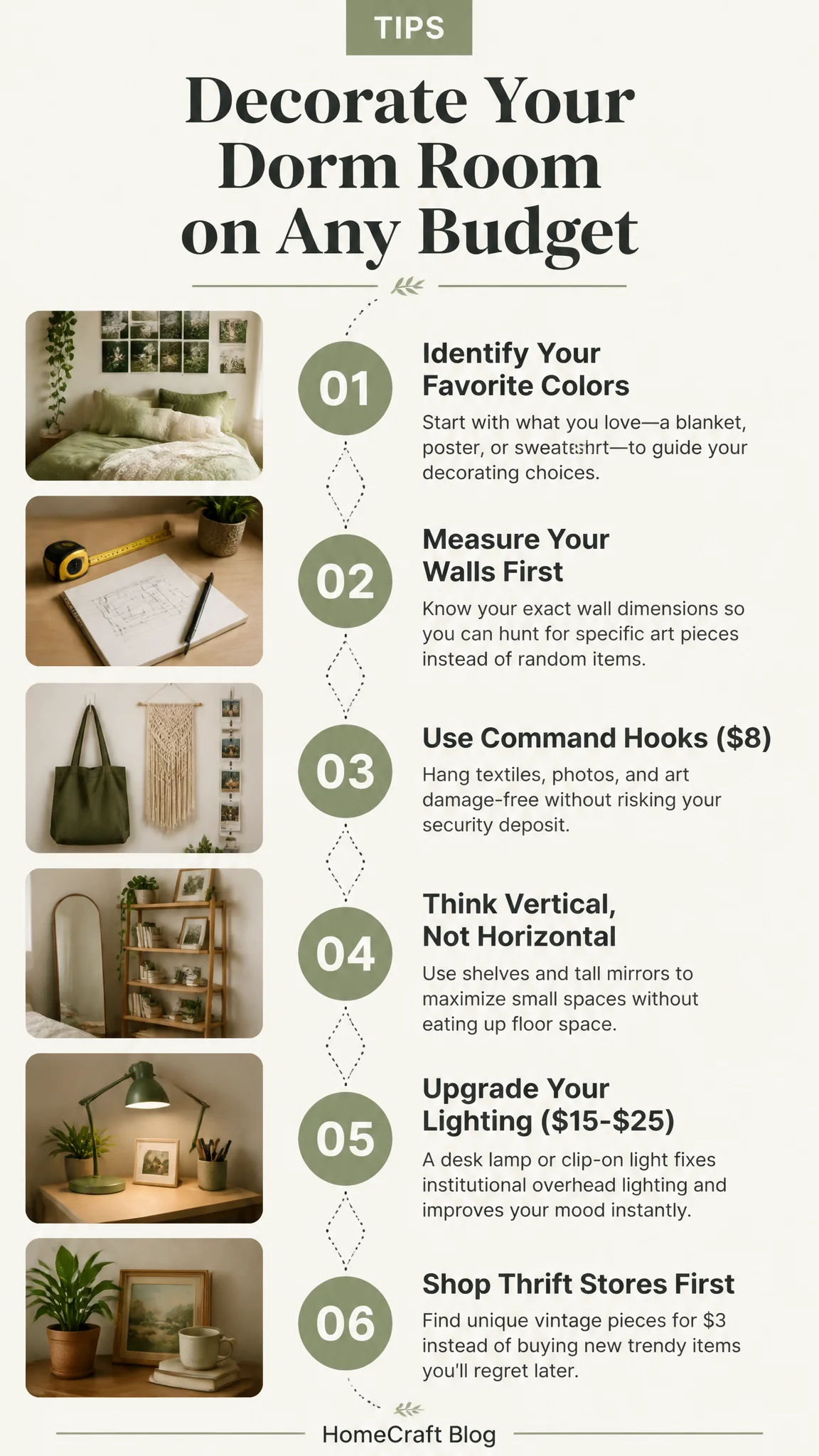 Infographic summary of How to Decorate a Dorm Room Without Losing Your Deposit