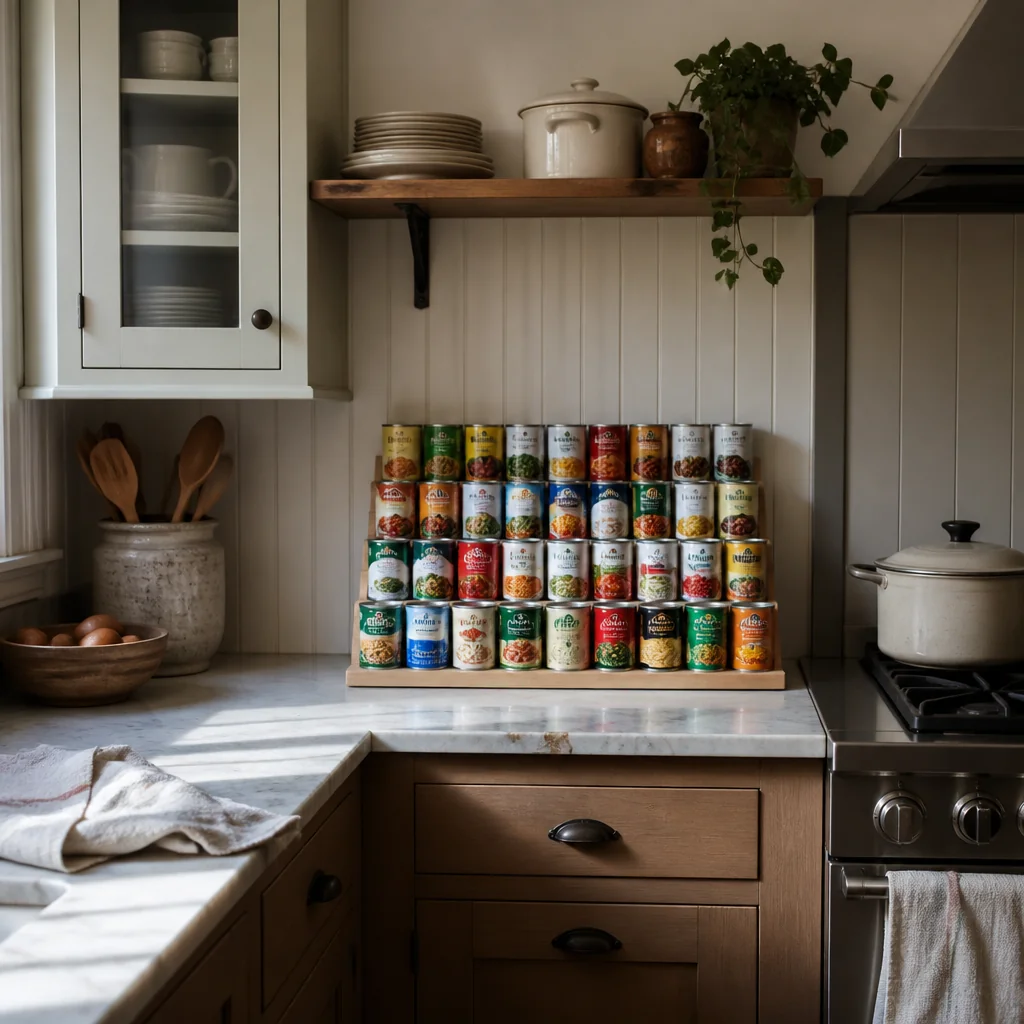 Stepped can risers so every label faces you