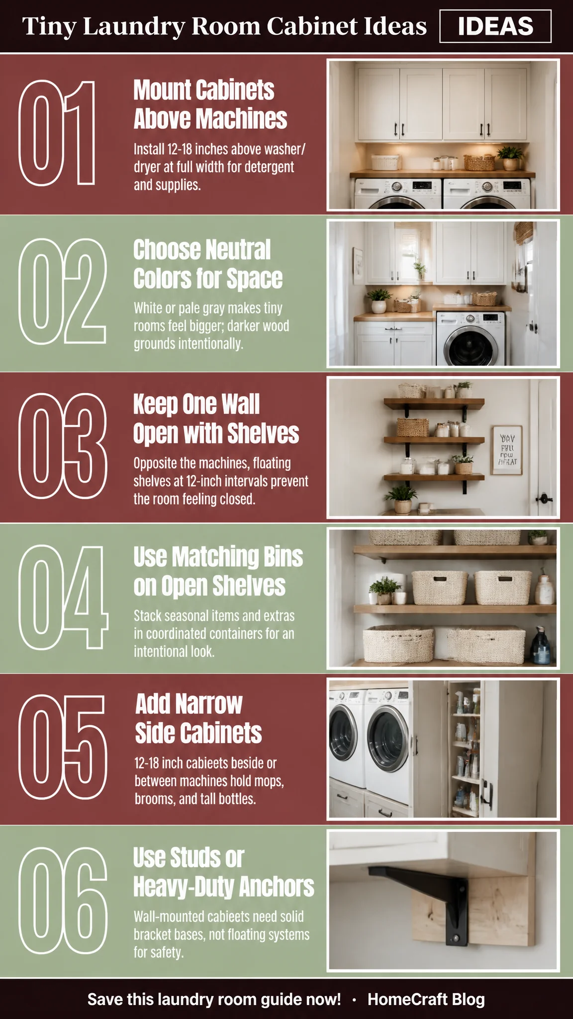 Infographic summary of Laundry Room Cabinet Ideas: What Works When Your Space Is Tiny