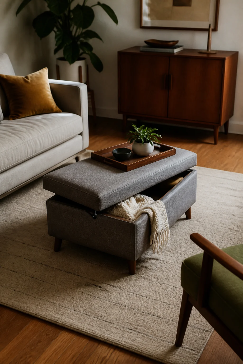 Make a storage ottoman with tapered legs