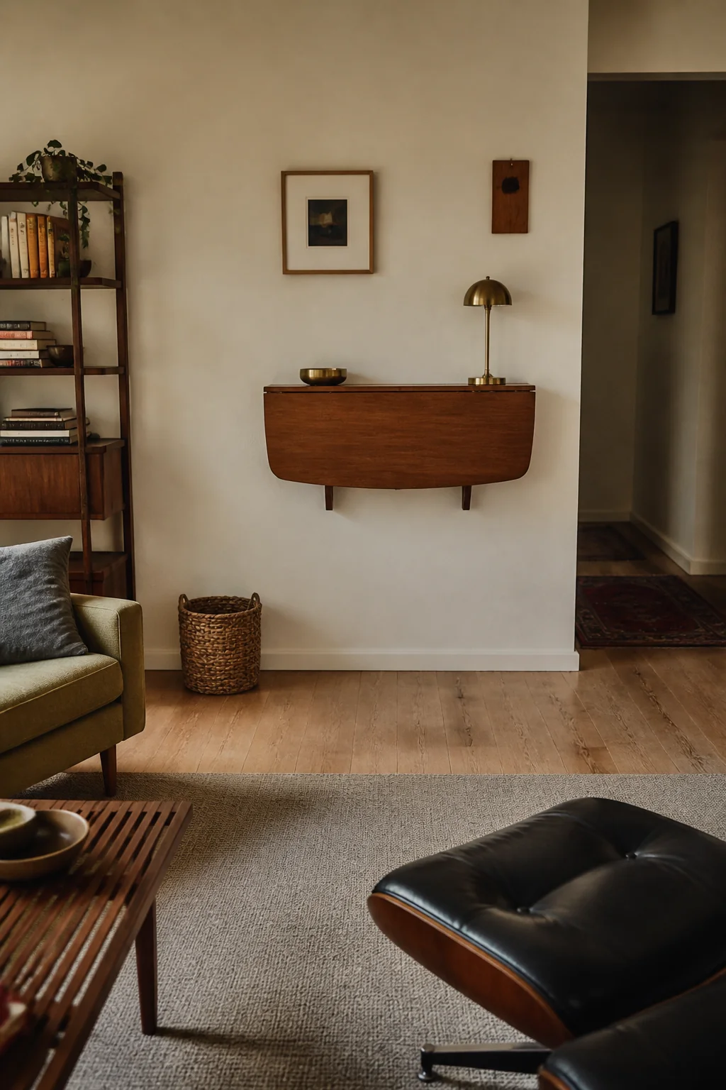 Hang a fold-down desk leaf on the wall