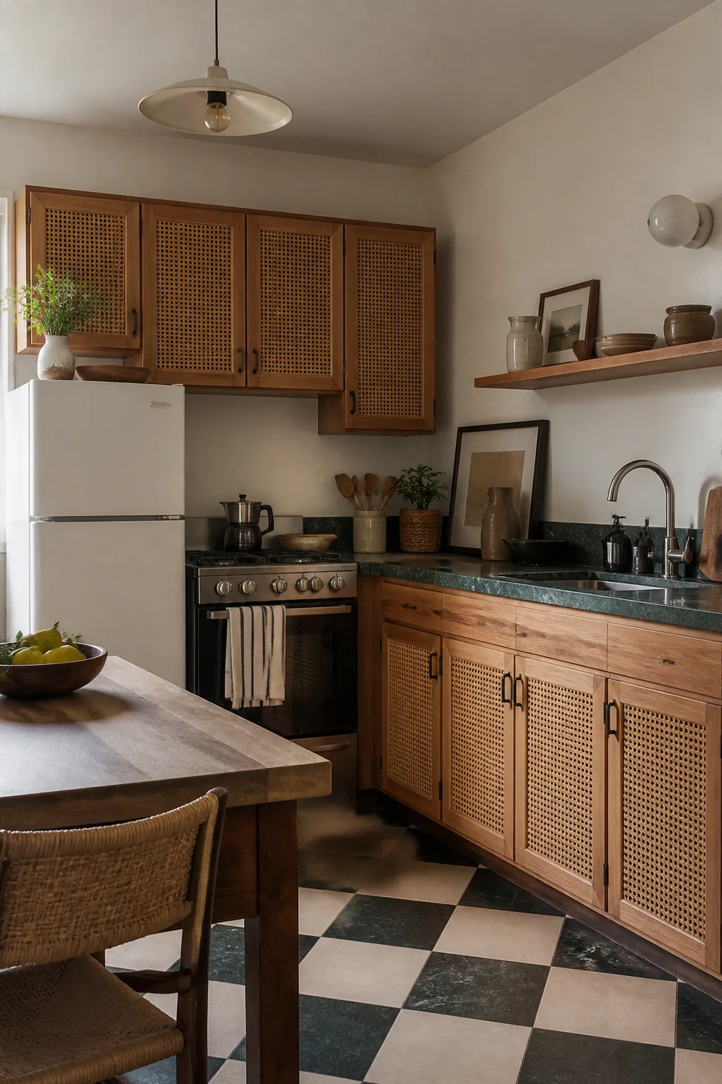 Use cane-front cabinet doors in the kitchen