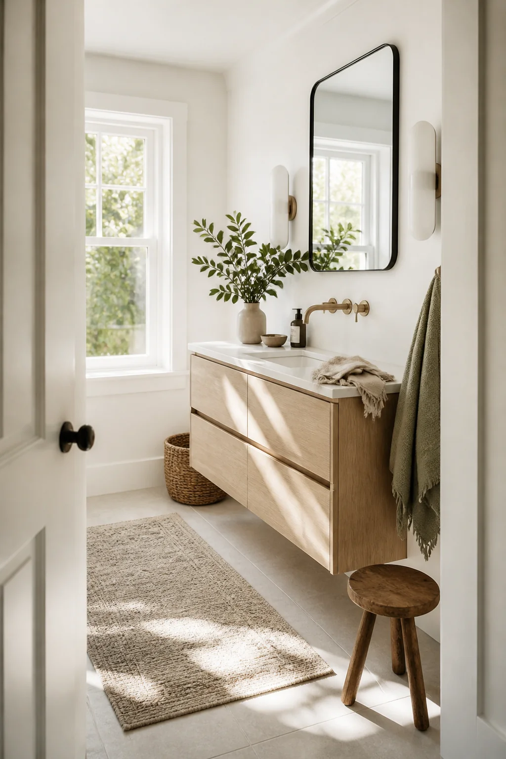 Paint the walls, ceiling and door one warm white
