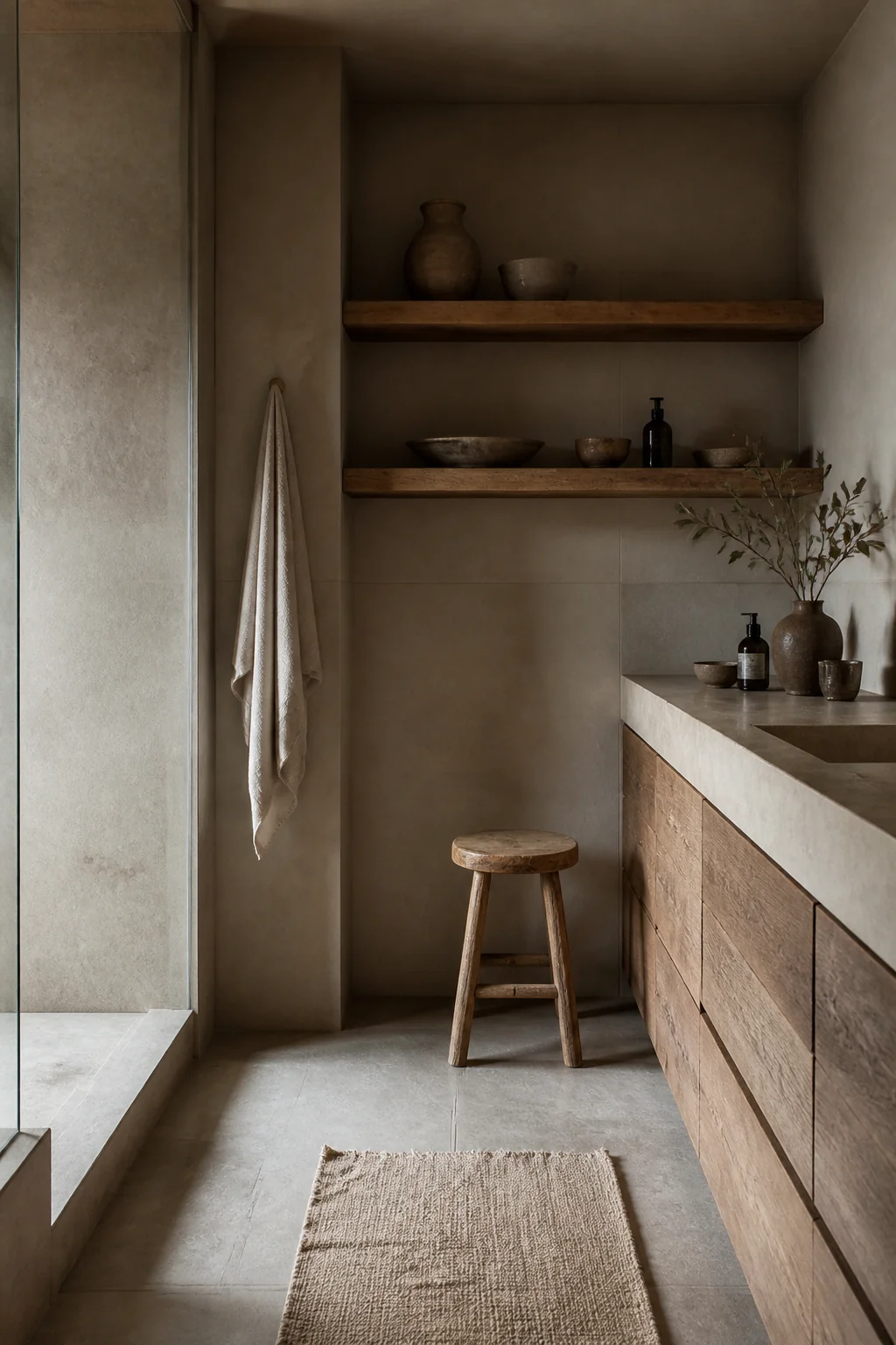 Limit the palette to wood and stone