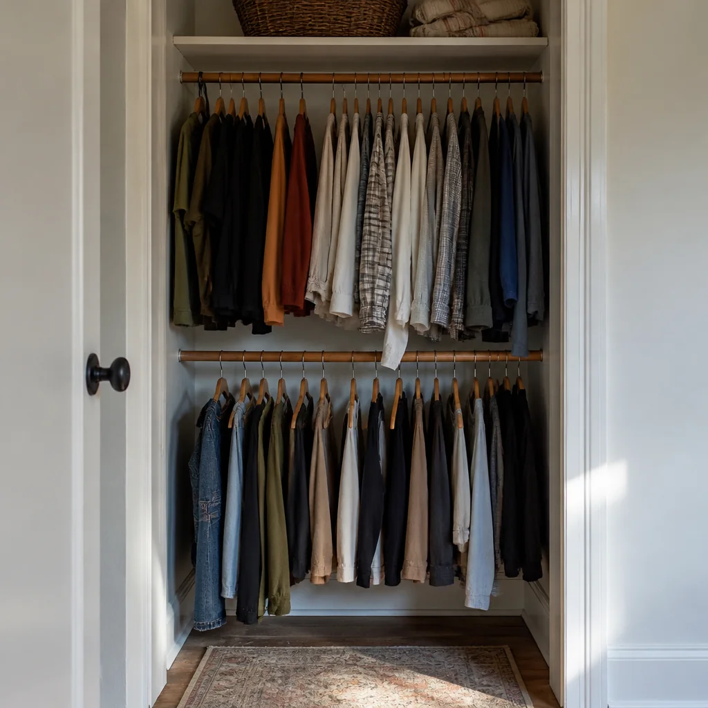 Double hang the rod at two heights