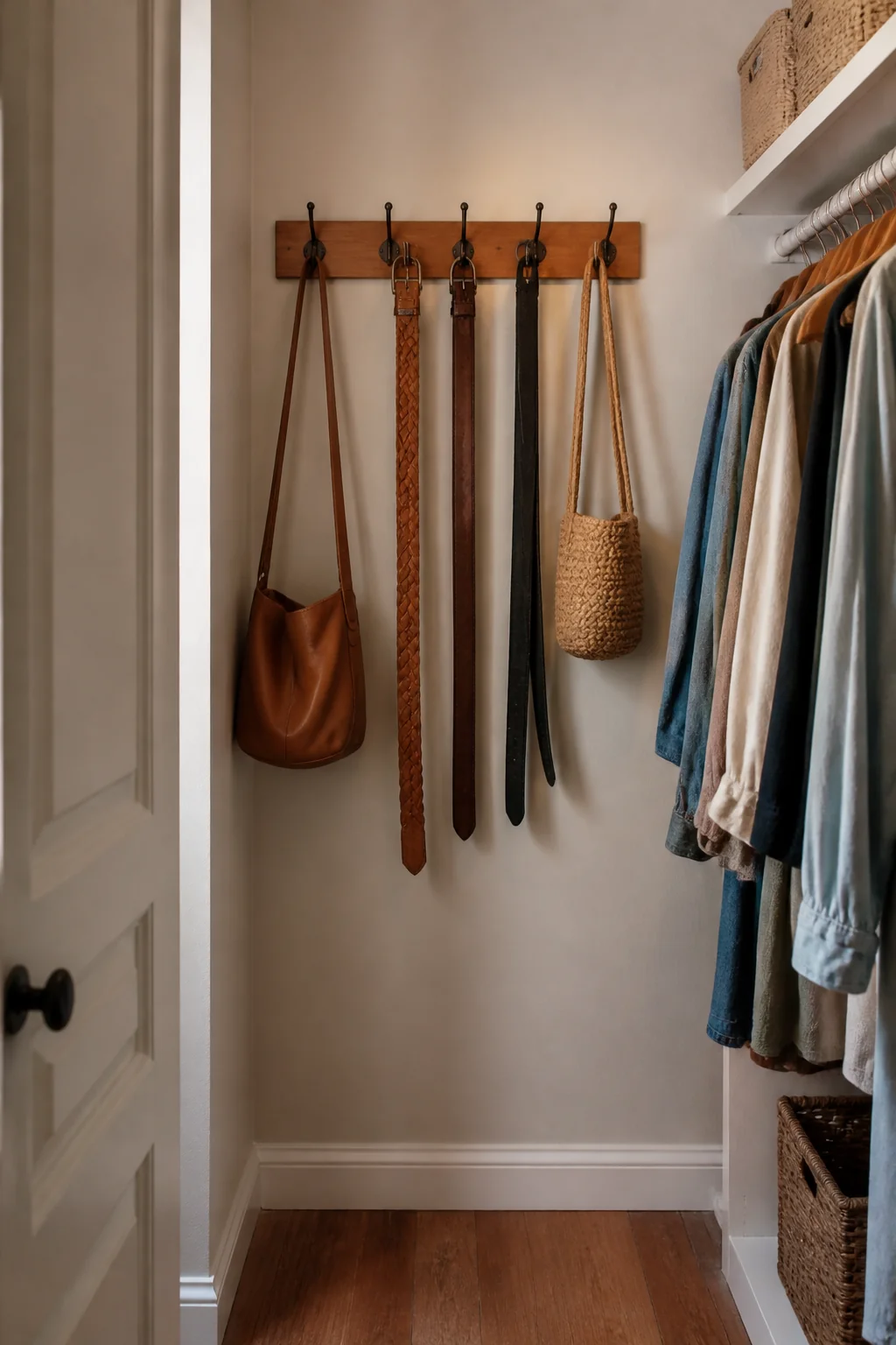 A hook rail for bags and belts
