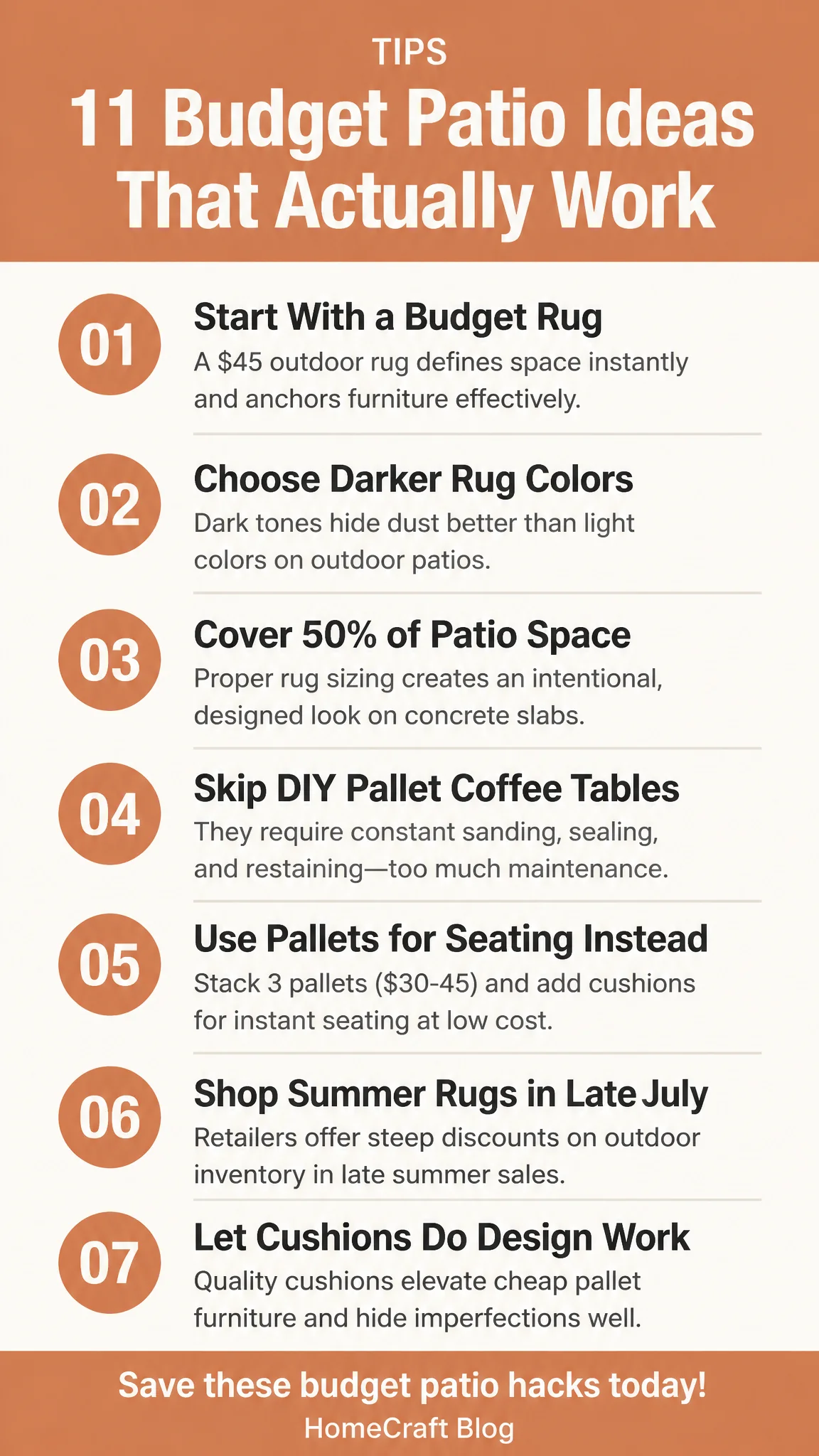 Infographic summary of Outdoor Patio Ideas on a Budget: What Holds Up Outside