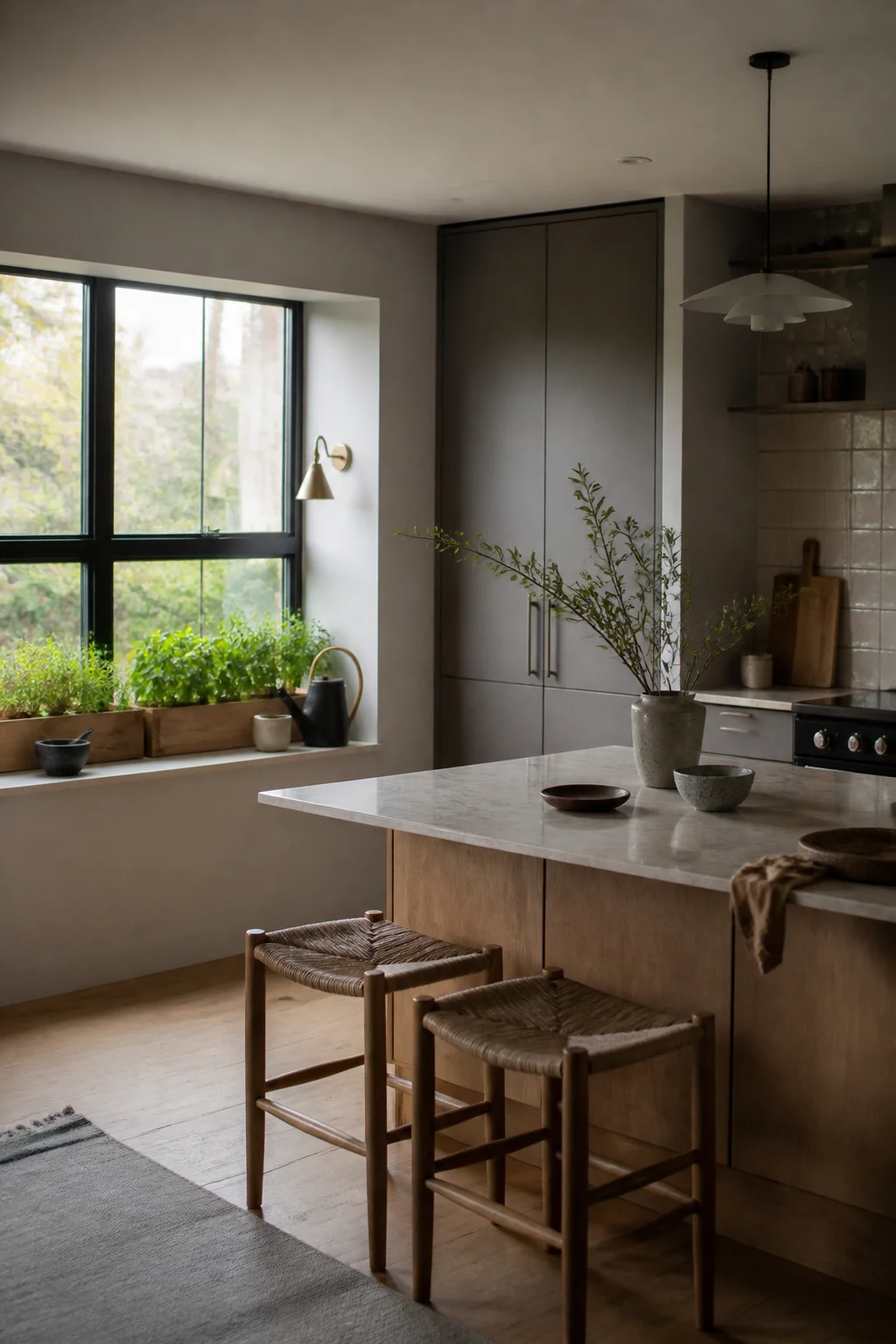 A herb ledge on a deep window sill