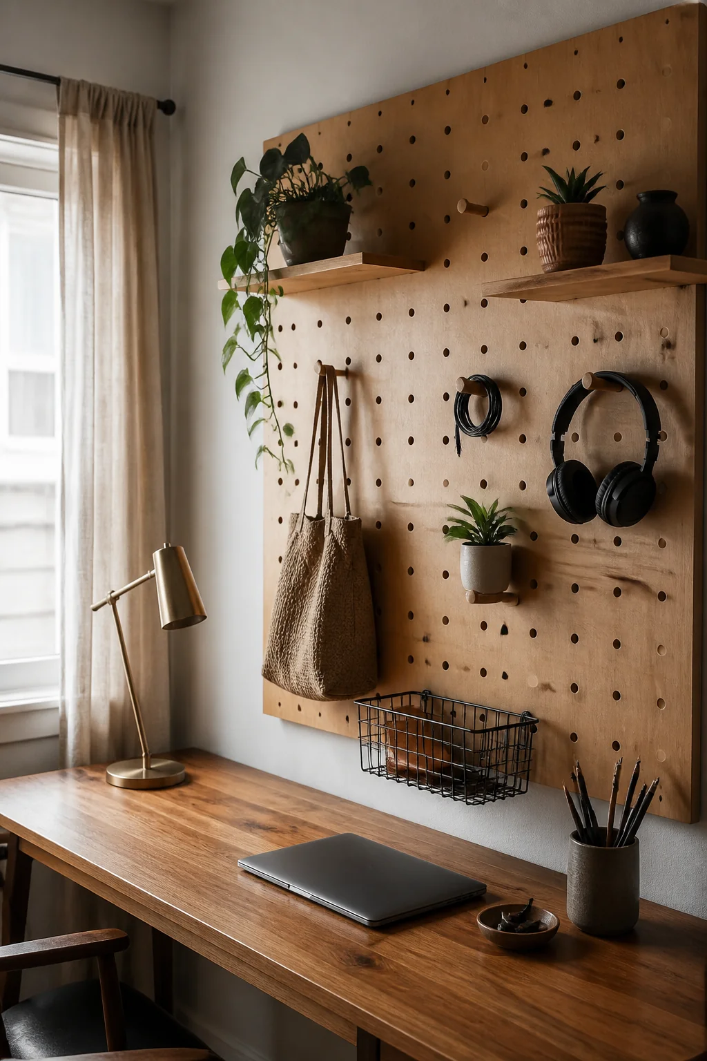 The Wall-Mounted Pegboard Above the Desk