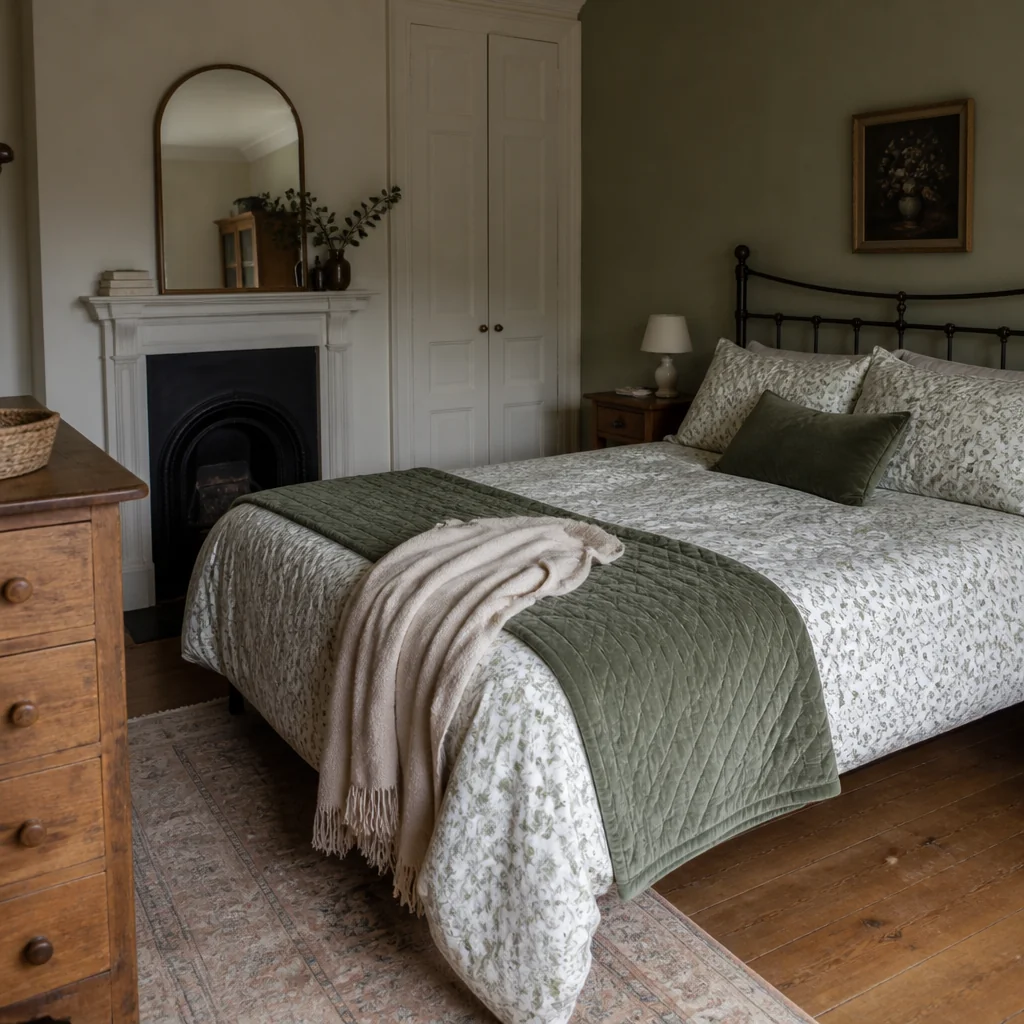 Layer a patterned duvet cover with a contrasting quilted throw